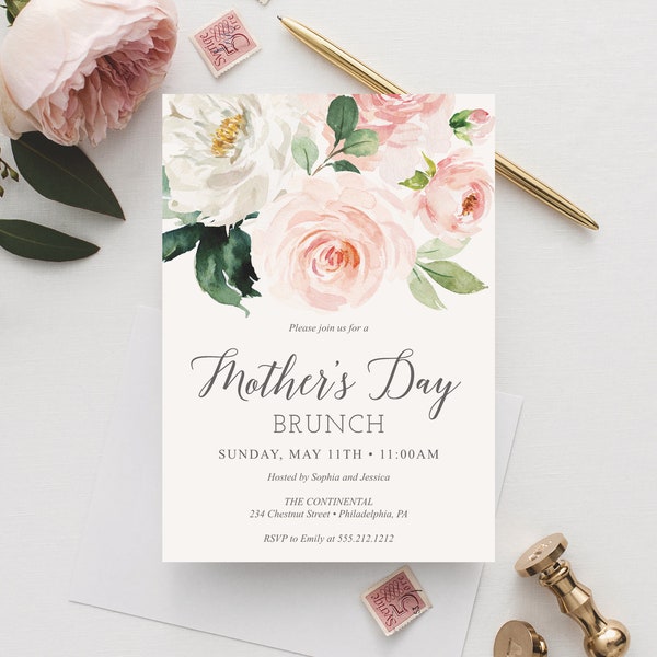 Mother's Day Brunch Invitation Template, Mother's Day Invite, Brunch with Mom, Mother's Day Brunch Invite, Instant Download, Blushing Blooms