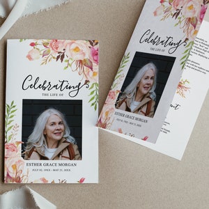 Funeral Program Template for Woman, Printable Memorial Programs, Celebration of Life, Editable Memorial Service, Loving Memory, Antique Rose