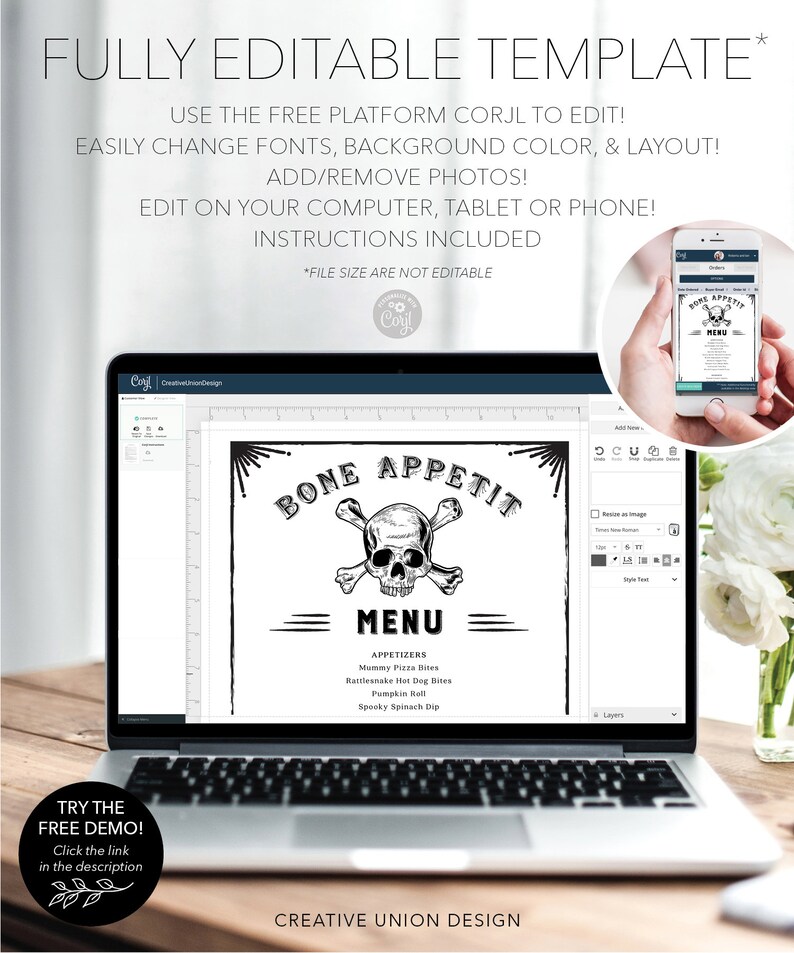 Bone Appetit Menu Sign Template, Printable Halloween Menu Sign, Spooky ...