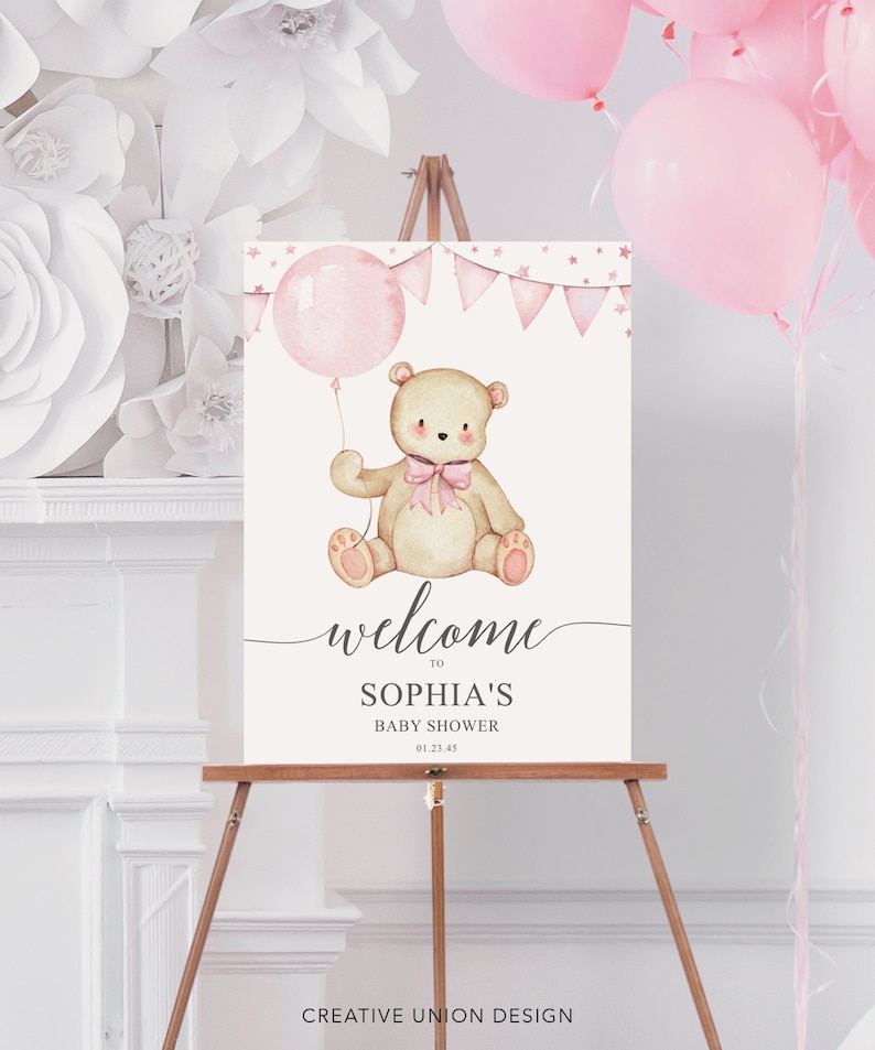Teddy Bear Baby Shower Welcome Sign Template Welcome Baby - Etsy