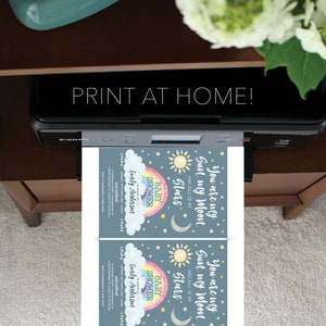 May include: Printable baby shower invitation with a blue background, a rainbow, a sun, a moon, and stars. The text reads "You are my Sun my Moon and all of my Stars."  The invitation is for a baby shower for Emily Anderson.
