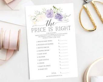 Baby Shower Game, The Price Is Right Game, Baby Shower Game, Printable Instant Download, Price Is Right, Pastel Purple, Lavender Flowers