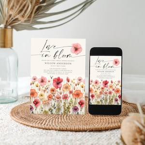 Love In Bloom, Wildflower Bridal Shower Invite Template, Flower Stems, Printable Bridal Shower Invitation, Instant Download, Colorful Flower image 3