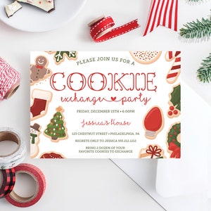 Christmas Cookie Exchange Party Invitation, Printable Holiday Party Invite, Christmas Cookies, Cookie Party, Christmas Party, Template