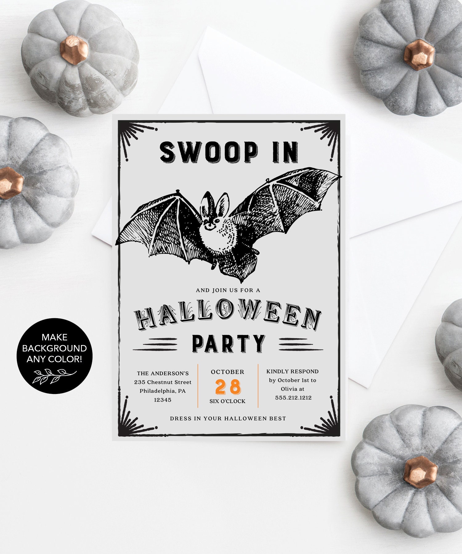 Halloween Party Invitation Template Bat Funny Halloween - Etsy Finland
