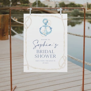 Nautical Beach Bridal Shower Welcome Sign Template, Welcome Bridal Shower, Printable, Instant Download, Ocean, Anchor, Tying The Knot