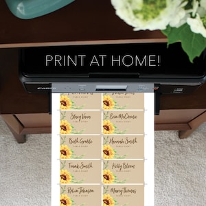 Sunflower Place Card Printable Template, Printable Wedding Place Cards ...