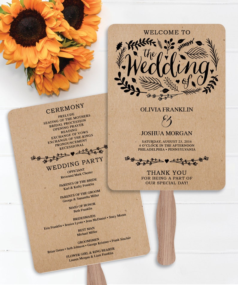 Wedding Fan Programs Woodland Foliage Program Diy Editable Ceremony Instant