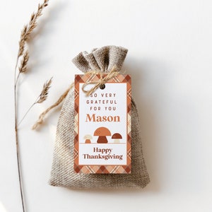 Retro Friendsgiving Favor Tags, So Very Thankful Tags, Give Thanks, Thanksgiving Table Decor, Table Setting, Place Card, Mushroom, Flannel image 4