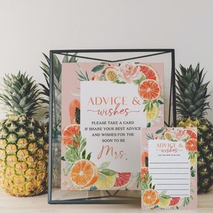 Advice and Wishes Template, Bridal Shower Game, Advice for the Bride, Advice, New Mrs, Wishes, Bridal Shower Sign, Tropical Citrus, Lemon image 4