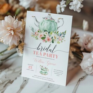 Plantilla de invitación para fiesta de té nupcial, invitación para fiesta de té de despedida de soltera, invitación imprimible para despedida de soltera, brunch nupcial, desayuno nupcial imagen 2
