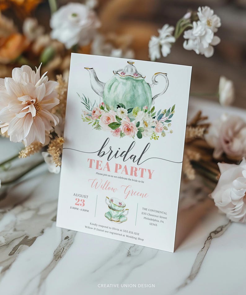 Plantilla de invitación para fiesta de té nupcial, invitación para fiesta de té de despedida de soltera, invitación imprimible para despedida de soltera, brunch nupcial, desayuno nupcial imagen 2