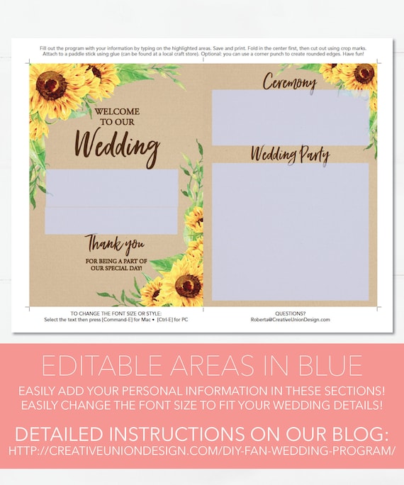 wedding programs wedding program template sunflower etsy