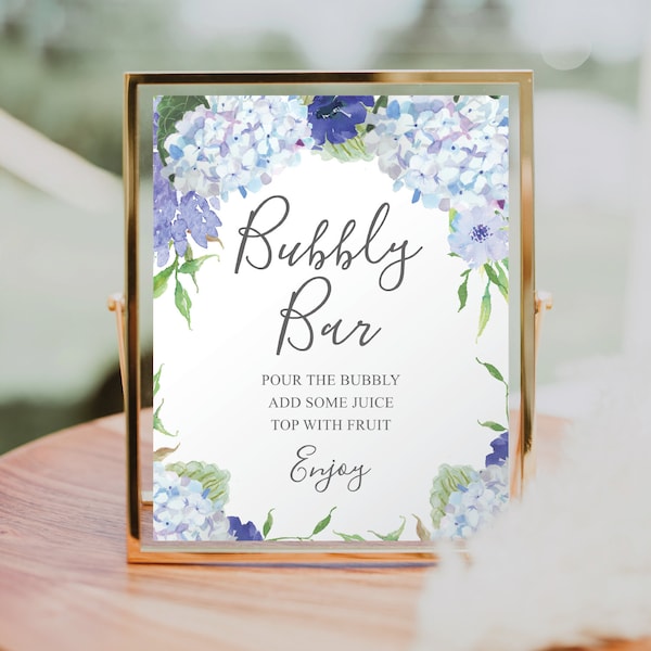 Vintage Blue Hydrangea Mimosa Bar Sign, Bubbly Bar, Printable Table Sign, Bridal Shower Printable, Mimosa Sign, Bridal Shower Sign, Floral