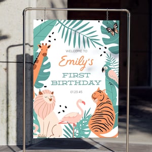 Modern Safari Animals 1st Birthday Welcome Sign Template Safari Animals Wild Printable Download Birthday Party Decor Jungle Animals Wild One