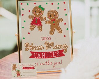 How Many Candies Game Template, What's Baking Gender Reveal Game, Kisses Game, Sign and Cards, Bridal Shower Decor, Printable, Gingerbread