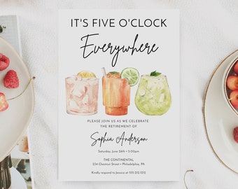Retirement Party Invitation Template, It&#39;s 5 O&#39;clock Everywhere Retirement Invitation Download, Retirement Invite, Retirement Luau Invite