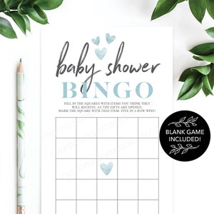 Boy Baby Shower Bingo, 60 Unique Game Sheets, Baby Shower Games, It's A Boy Heart, Baby Shower, Blue, Instant Download, Bingo Game, for Boy image 3