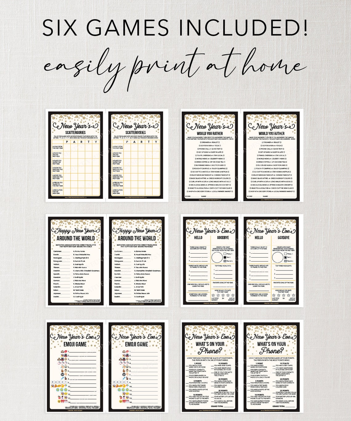 New Years Eve Printable Games Bundle New Year's Eve New - Etsy