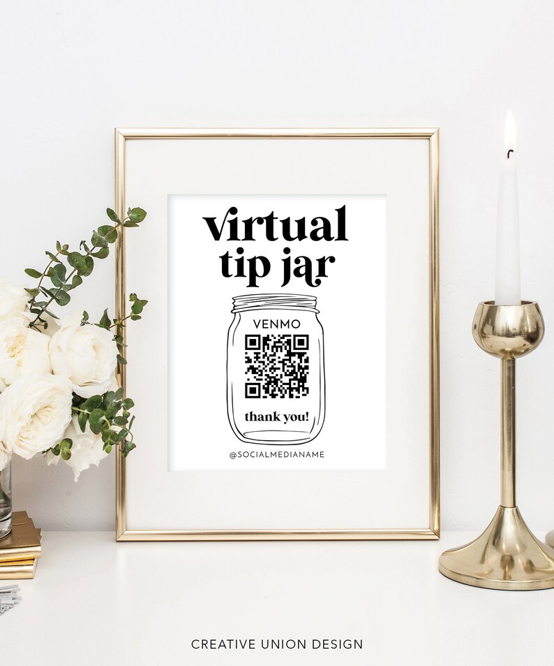 Printable Virtual Tip Jar Sign Venmo QR Code Sign Tips Etsy