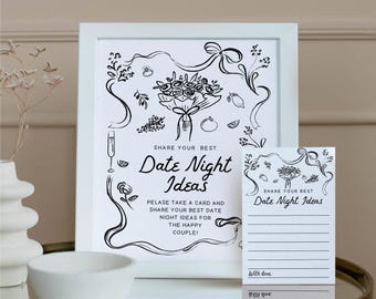 Date Night Ideas Card and Sign Off The Market Date Night Ideas Sign Hand Drawn Bridal Shower Date Night Card Template Couples Shower Game