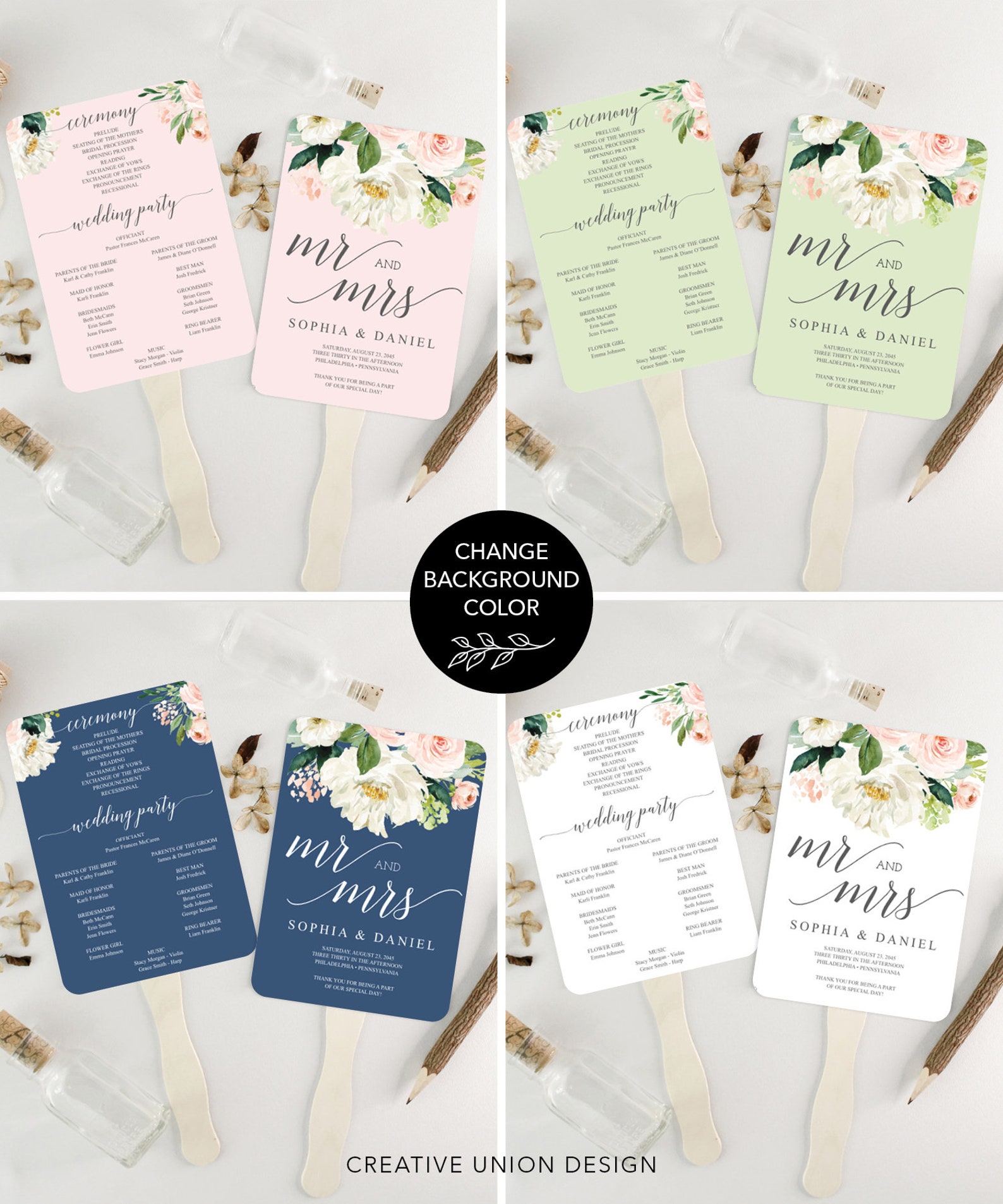 Program Fan Size Paper Floral Wedding Program Fan Printable Program Fan Template Wedding Fans ...