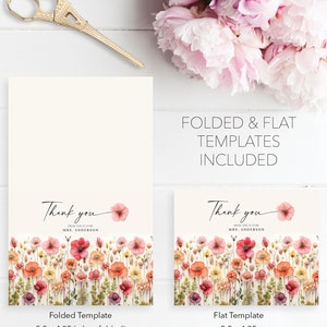 Thank You Card, Bridal Shower Thank You Card, Personalized Thank You, Thank You Card Template, Thank You, Flower Stems, Wildflowers image 3