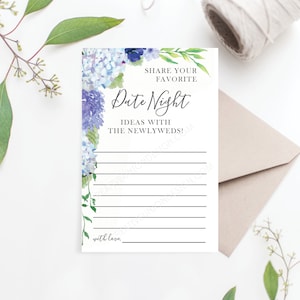 Vintage Blue Hydrangea Date Night Ideas, Bridal Shower, Date Night Jar, Wedding, Cards and Sign, Advice, Newlyweds, Instant Download