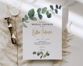 Eucalyptus Bridal Shower Invitation Template, Bridal Brunch Invite, Editable Printable Bridal Shower Invites, Download, Greenery, Minimal