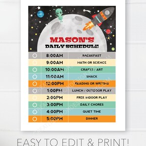 Editable Daily Schedule for Kids Rocket Daily Routine Kid's Schedule Homeschool Printable Daily ...