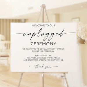 Unplugged Ceremony Sign Template, Printable Unplugged Wedding Sign, No Cameras Sign, No Cell Phones Sign, Modern Script, Minimal