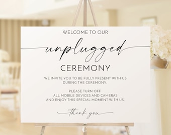 Unplugged Ceremony Sign Template, Printable Unplugged Wedding Sign, No Cameras Sign, No Cell Phones Sign, Modern Script, Minimal