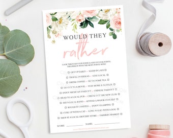 Would They Rather Game Bridal Shower Game - Bridal Shower Game - Wedding Shower - Printable - Airy Blush - Instant Download - Wedding Game