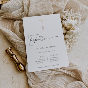 Boho Baptism Invitation Template, Modern Baptism Invite, Minimal Baptism Invite, Instant Download, Simple Baptism Invite, Minimal Aesthetic