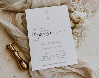 Boho Baptism Invitation Template, Modern Baptism Invite, Minimal Baptism Invite, Instant Download, Simple Baptism Invite, Minimal Aesthetic