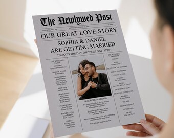 Newspaper Wedding Program Template, Printable Wedding Programs, Wedding Timeline, Ceremony Program, Fun Programs, Wedding Love Story