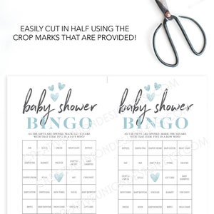 Boy Baby Shower Bingo, 60 Unique Game Sheets, Baby Shower Games, It's A Boy Heart, Baby Shower, Blue, Instant Download, Bingo Game, for Boy image 2