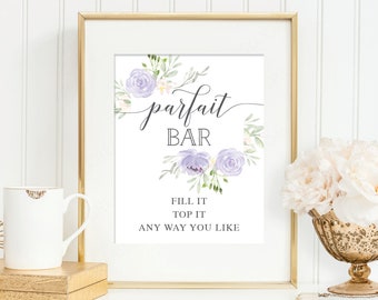 Parfait Bar Sign - 8x10 Printable Parfait Sign - Bridal Shower Printable - Lavender Bridal Shower Decor - Dessert Bar Sign - Pastel Purple