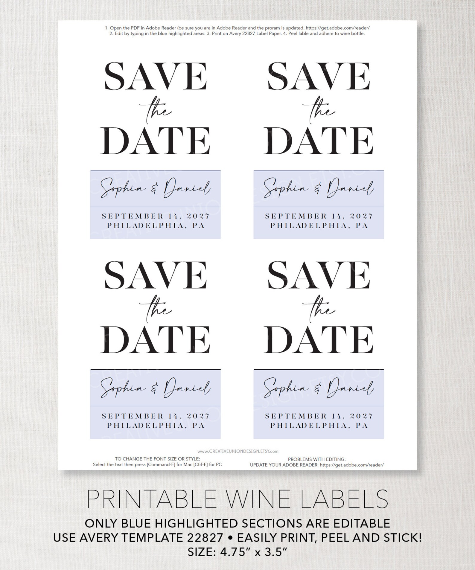 Save the Date Wine Label Wedding Save the Date Template Etsy