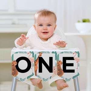 Modern Safari Animals High Chair Banner Template Jungle Happy Birthday Banner Printable Party Decor ONE First Birthday 1st Birthday Wild One