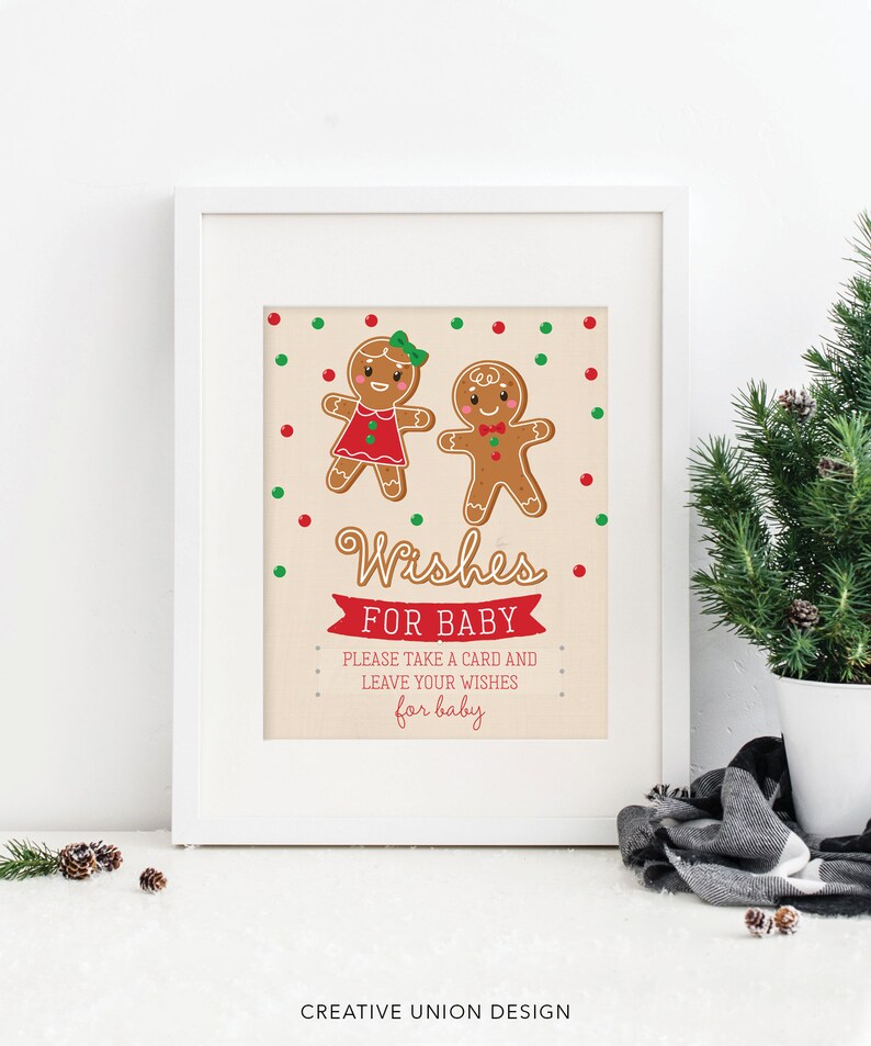 Wishes For Baby Template, What's Baking, Christmas Baby Shower, Holiday Baby Shower, Gender Reveal, Printable, Gingerbread, Boy or Girl image 6