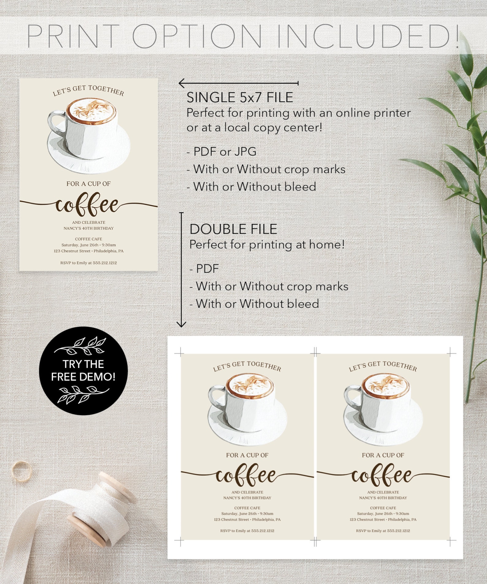 Coffee Invitation, Coffee Get Together Invite, Coffee Meet up Digital