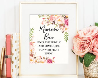 Mimosa Bar Sign - Bubbly Bar - 8x10 Printable File - Bridal Shower Printable - Mimosa Sign - Bridal Shower Sign - Rustic - Antique Rose