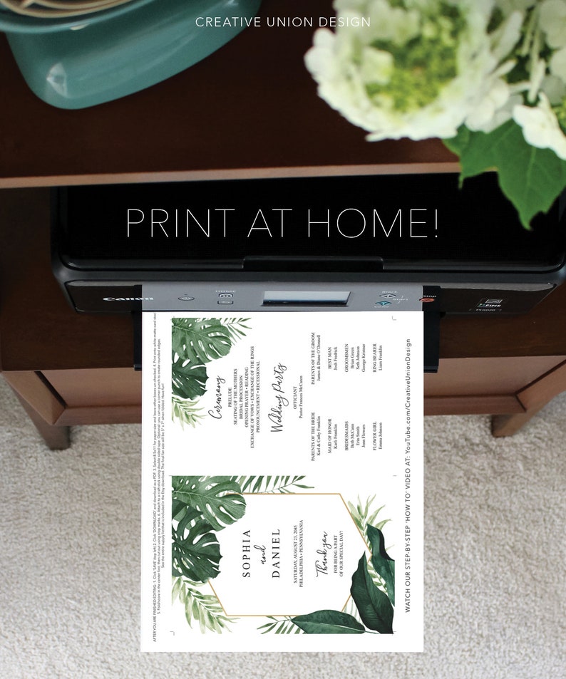 Monstera Fan Tropical Monstera Wedding Program Fan Template, Printable Fan Program ...