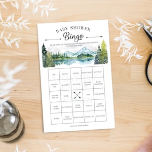 Que comience la aventura: bingo para baby shower, 60 hojas de juego únicas, juegos para baby shower, baby shower para niños, descarga instantánea, baby shower rústico