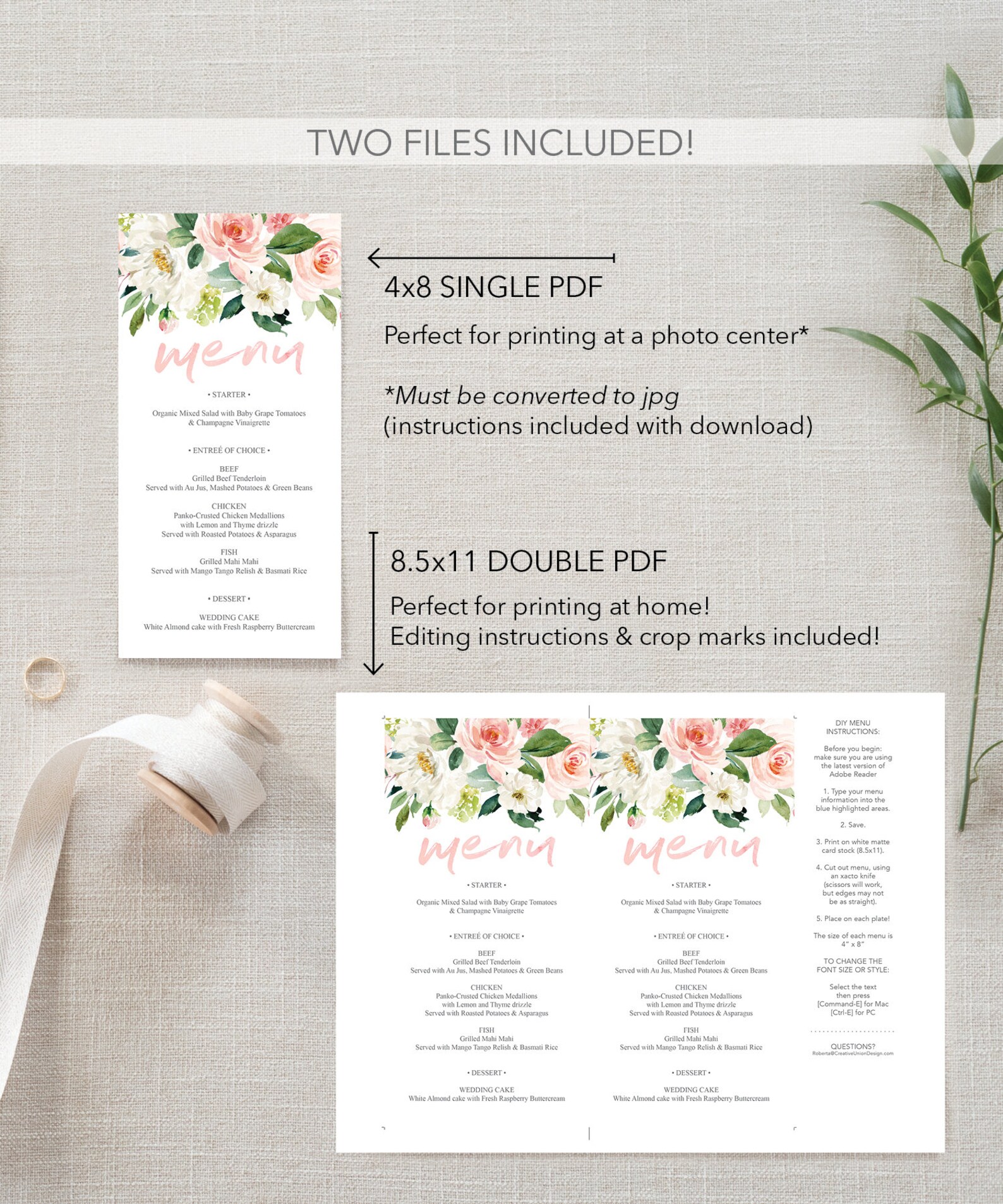 Wedding Menu Printable Menu Template Editable Menu - Etsy