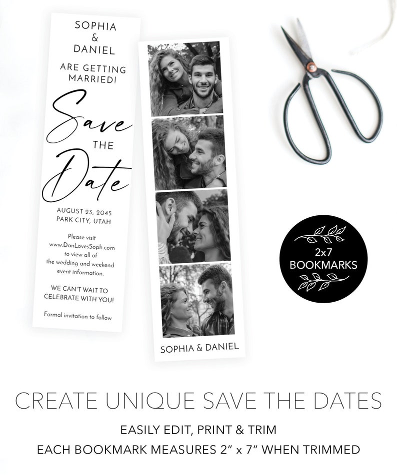 Bookmark Save the Date Template Photo Booth Film Strip Save Etsy