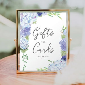 Vintage Blue Hydrangea Gifts and Cards Table Sign File, 8x10 Printable File, Gift Table Sign, Cards and Gifts Printable, Bridal Shower Sign