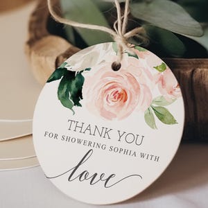 Brautdusche Aufkleber Vorlage, Duschen mit Liebe Tags, Hochzeit bedruckbar, Hochzeit Gunsten Ideen, Brautdusche Gefälligkeiten, Blushing Blooms