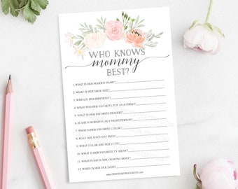 Who Knows Mommy Best Baby Shower Game, Baby Shower Game, Who Knows Mommy Best, Printable Game, Instant Download, Baby, Pastel Blush